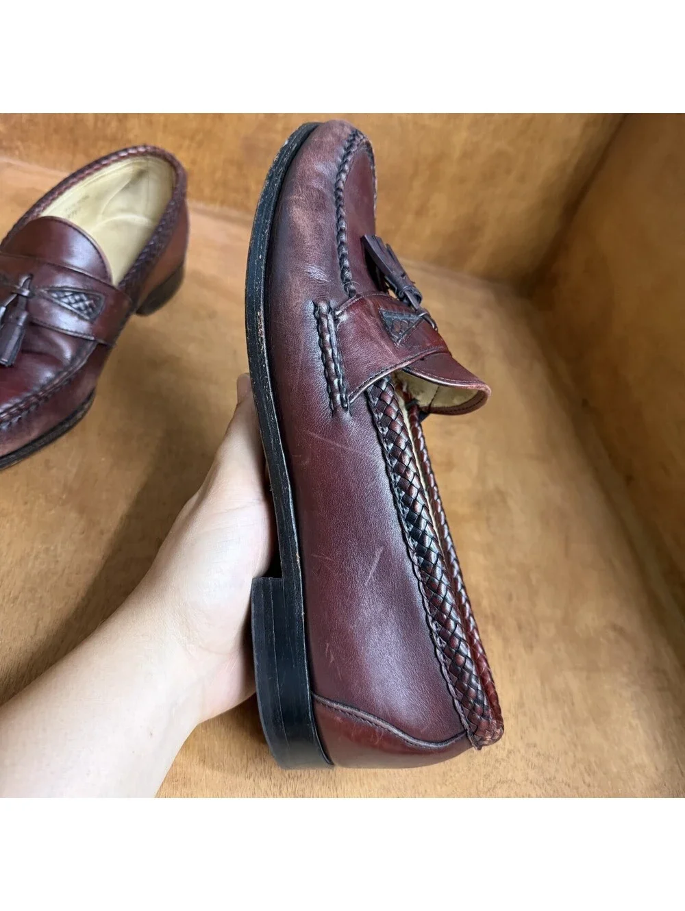 Allen Edmonds Maxfield Tassel Loafer Mens 11D Burgundy Leather Slip On Shoes USA